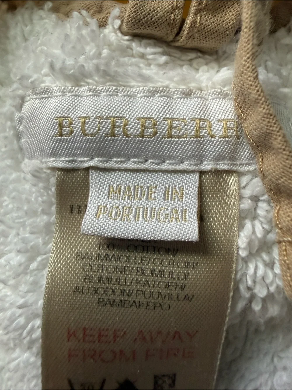 Burberry Beige and White Baby Bib with Gold Logo